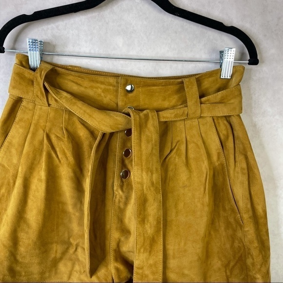 BA&SH Liam Belted Goat Suede Button Fly Shorts Camel Brown Size 1 US S/4 - Picture 7 of 15